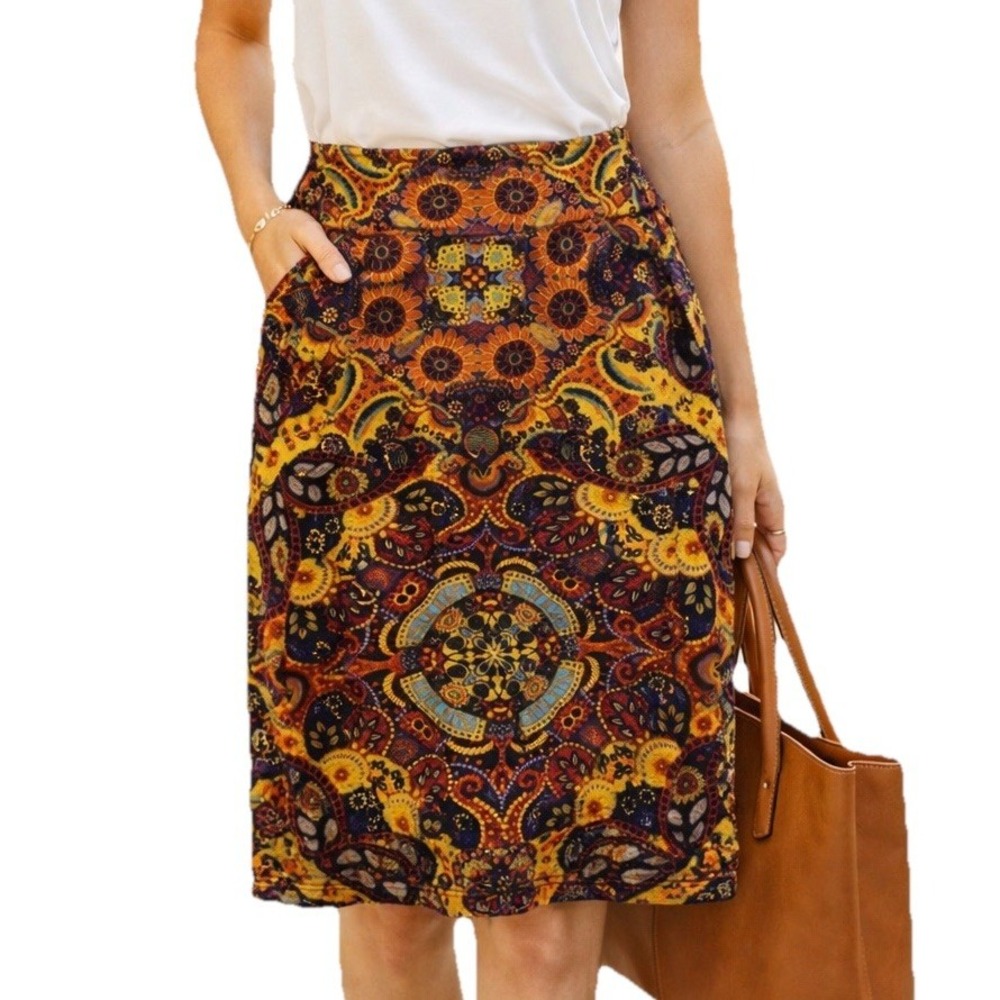 LuLaRoe Cassie Skirt XS Multicolor Paisley Floral A-Line Knee Length NWT